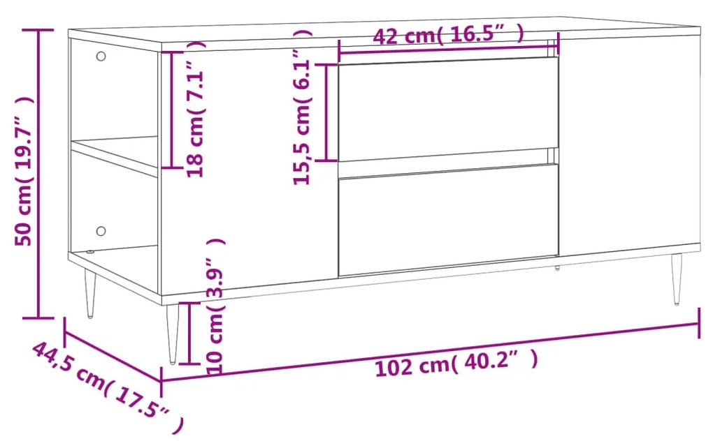 Tavolino Salotto Rovere Sonoma 102x44,5x50 cm Legno Multistrato