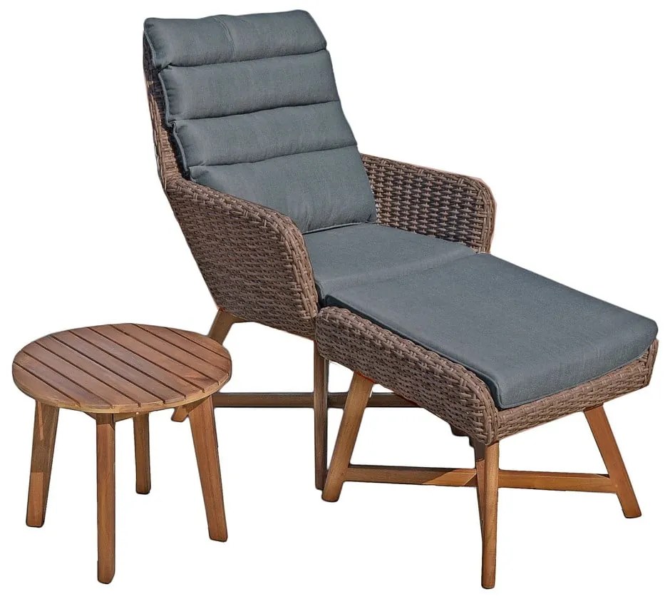 Set di poltrone da giardino marroni con poggiapiedi e tavolo Caliva - Garden Pleasure