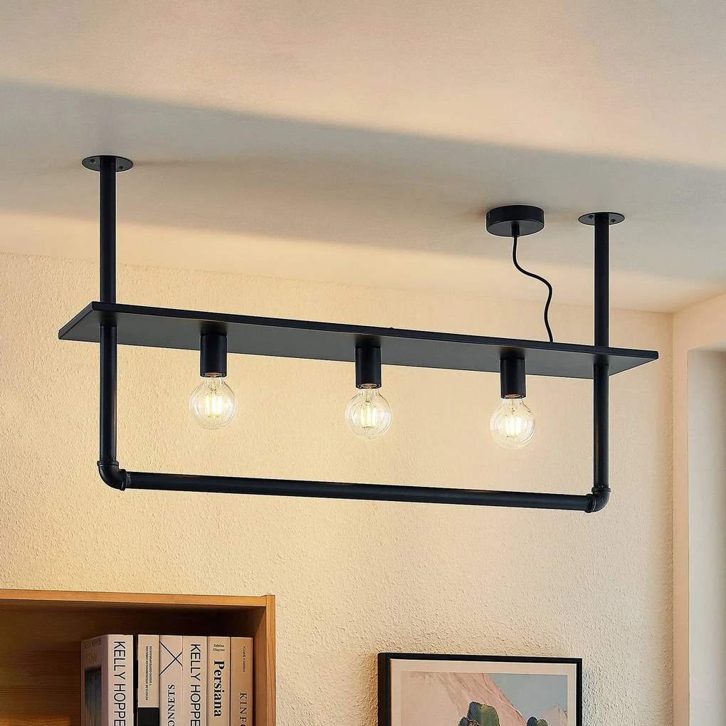 Plafoniera soffitto Kirista Lindby, dimmerabile, Nero, Soggiorno / Sala da pranzo, Metallo, Vintage, Plafoniera