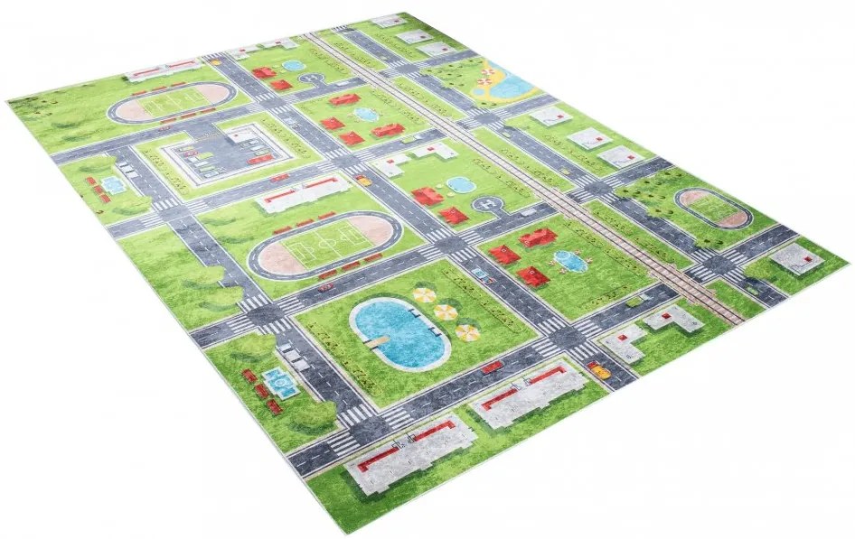 Tappeto per bambini con motivo di città verde Larghezza: 120 cm | Lunghezza: 170 cm