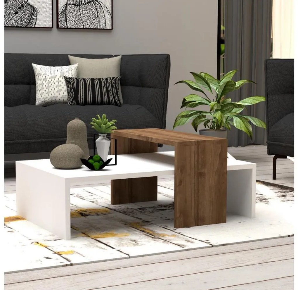 Tavolino GLOW 32x80 cm bianco/marrone