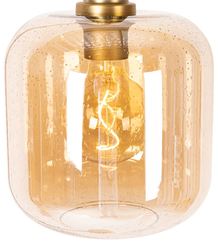 Lampada da terra smart nera con ottone e vetro ambrato incl. WiFi G95 - Zuzanna