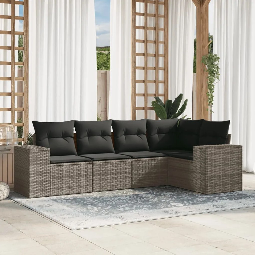 Set divano da giardino 5 pz con cuscini grigio in polyrattan