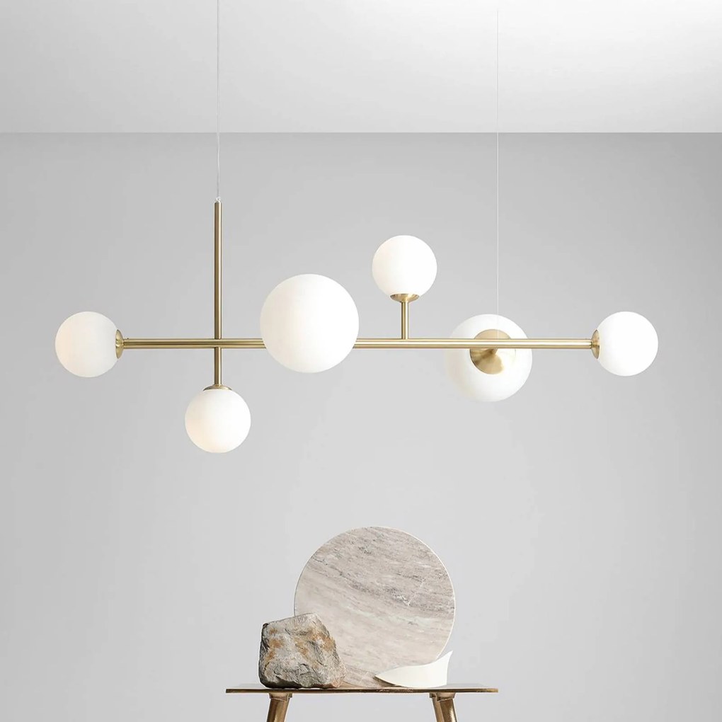 ALDEX Lampada a sospensione Joel, ottone/bianco, a 6 luci
