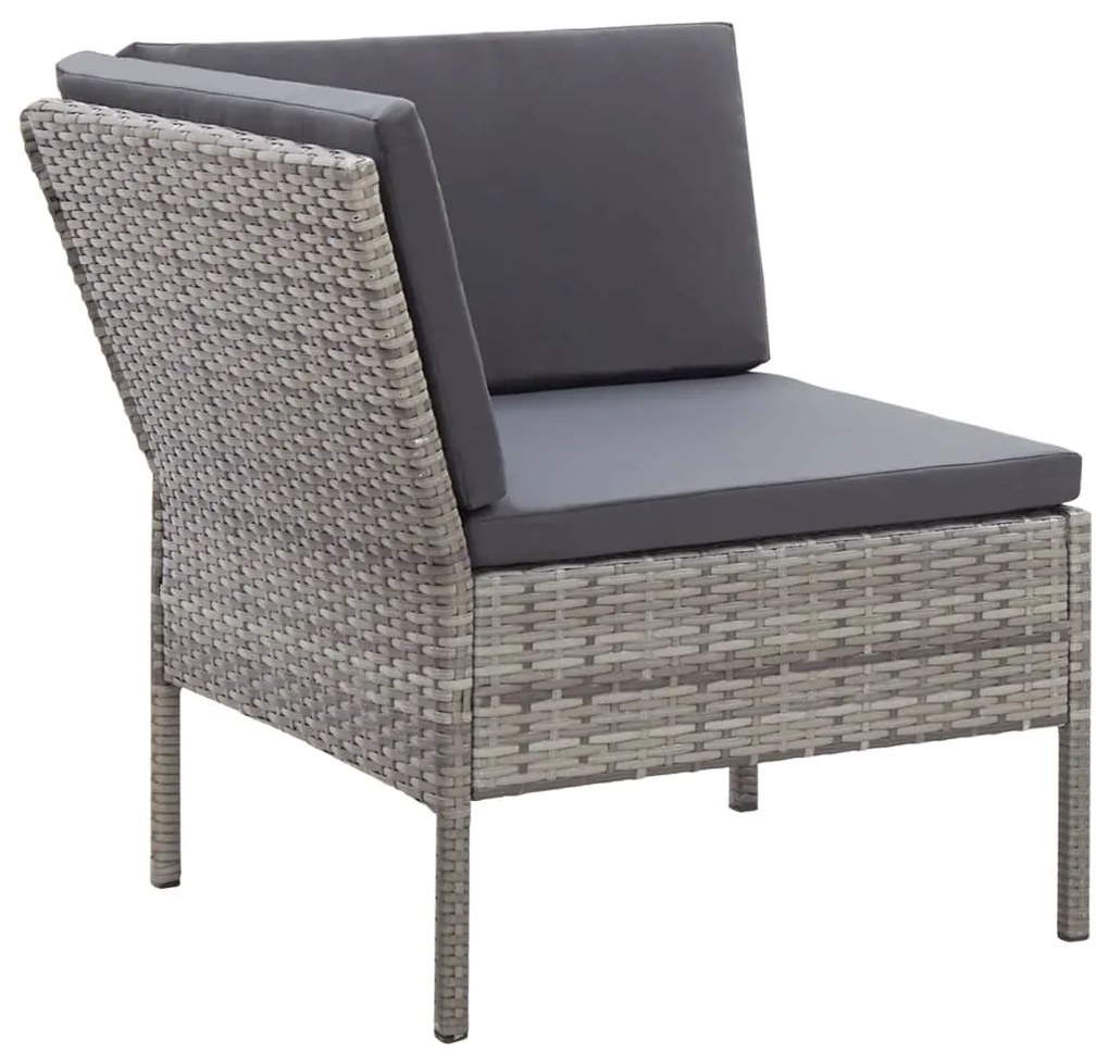 Set divani da giardino 3 pz con cuscini in polyrattan grigio