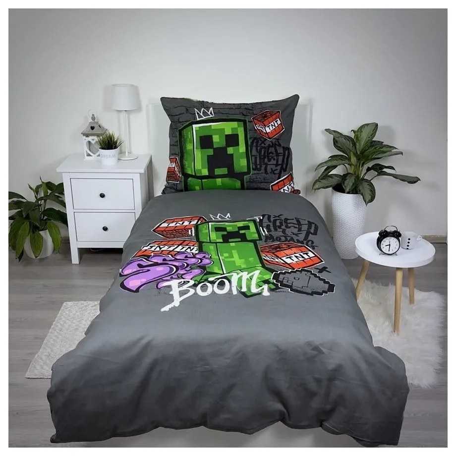 Biancheria da letto per bambini in cotone per letto singolo 140x200 cm Minecraft Metro Art - Jerry Fabrics