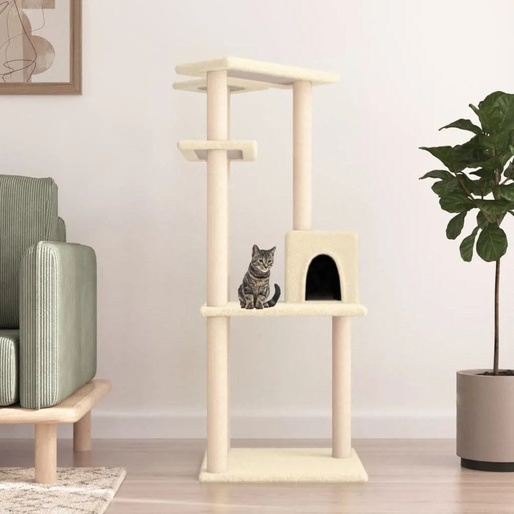 Albero per gatti con tiragraffi in sisal crema 123 cm