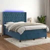 Letto a Molle con Materasso e LED Blu Scuro 140x190 cm 3139743