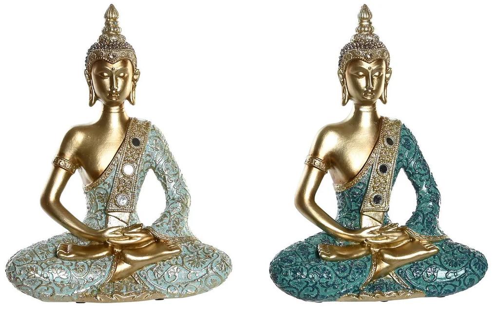 Statua Decorativa DKD Home Decor 24 x 11 x 31,2 cm Azzurro Dorato Buddha Turchese Orientale (2 Unità)