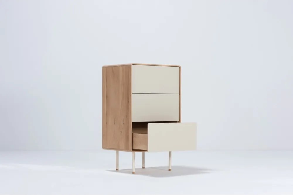 Cassettiera alta bianca in legno di quercia con 3 cassetti 60x100 cm Fina - Gazzda