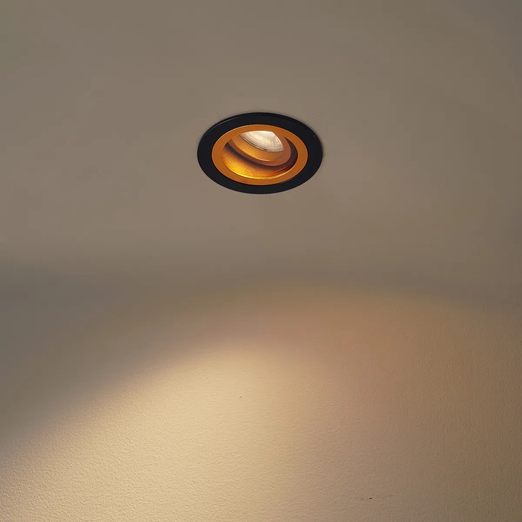 Faretto da incasso moderno nero con oro orientabile e inclinabile IP44 - Chuck