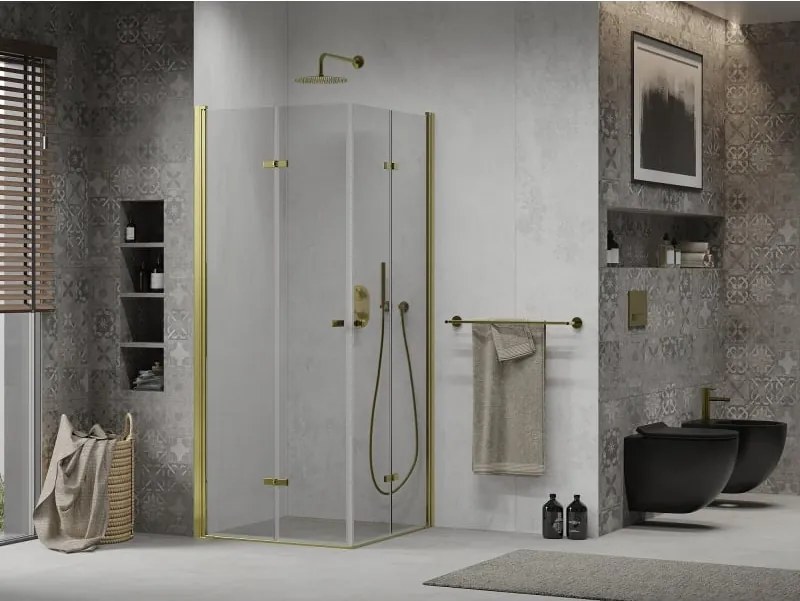 Mexen Lima Duo cabina doccia pieghevole 90 x 90 cm, trasparente, oro - 856-090-090-50-00-02
