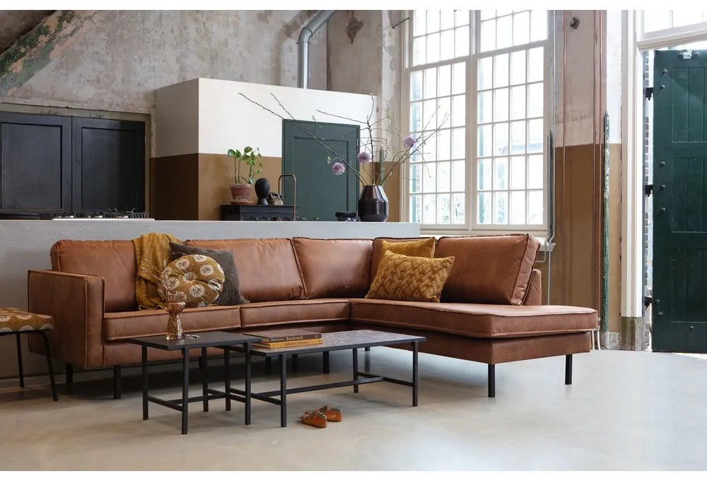 Divano angolare marrone (con penisola a destra/a L) con rivestimento in finta pelle Rodeo – WOOOD