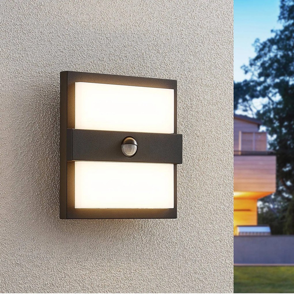 Lucande Applique da esterni LED Gylfi, 20 cm, nero, sensore