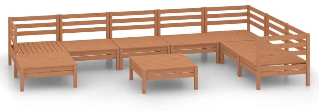 Set Salotto da Giardino 9 pz in Legno Massello di Pino Miele