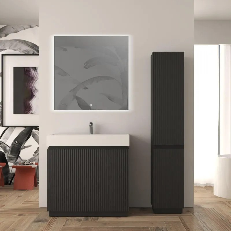 Mobile da bagno sottolavabo Cortina L90 x P45 x H79 cm, cannettato, nero opaco