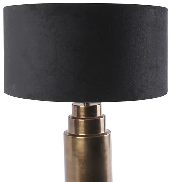Lampada da tavolo Art Déco bronzo con paralume in velluto nero con oro 50 cm - Bruut