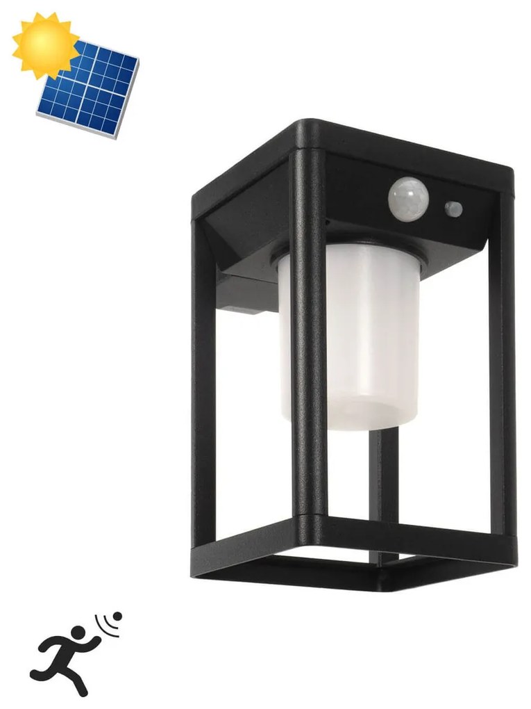 Applique da parete Solare con Sensore Movimento Nera IP54 serie Vimo Colore Bianco Naturale 4.000K