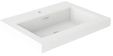 Lavabo a incasso rettangolare vasca centrale Nantes L 61 x H 6 x P 46 cm in resina bianco satinato