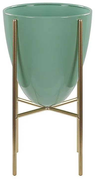 Vaso per fiori in metallo 16 x 16 x 31 cm verde ed oro LEFKI Beliani