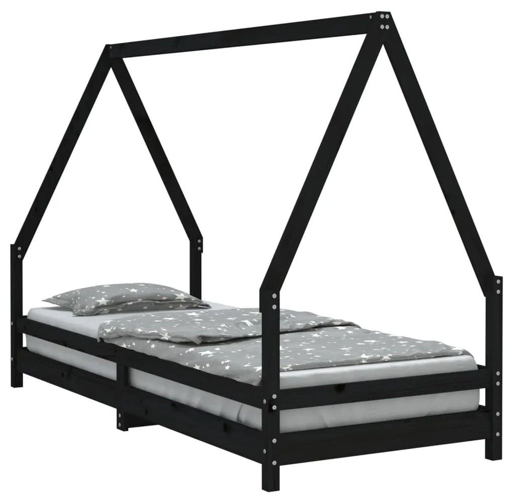 Giroletto per bambini nero 90x200 cm in legno massello di pino