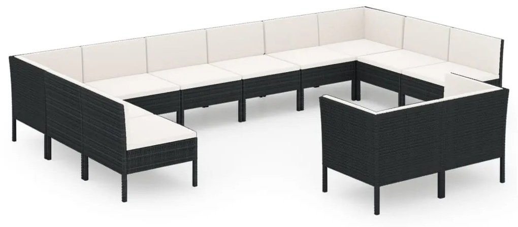 Set divani da giardino 12 pz con cuscini in polyrattan nero