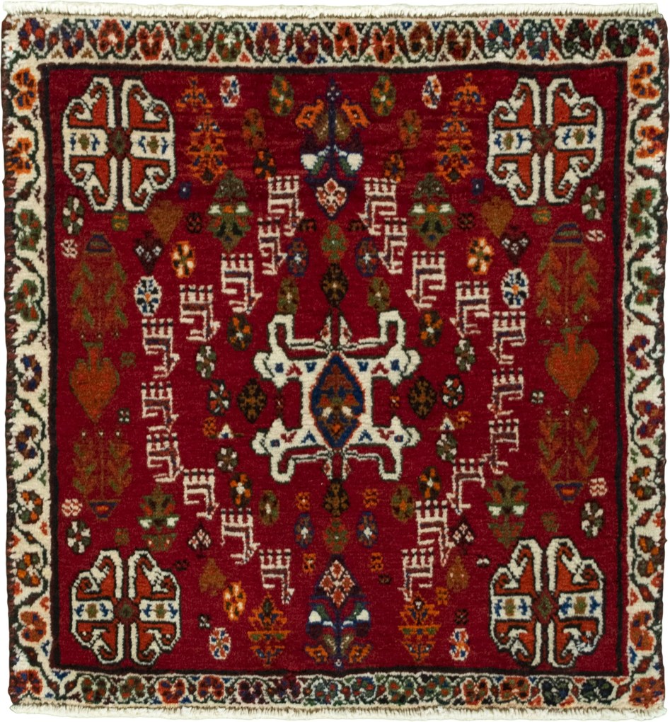 Shiraz Tappeto 60x60 Rosso (Iran) Annodato A Mano
