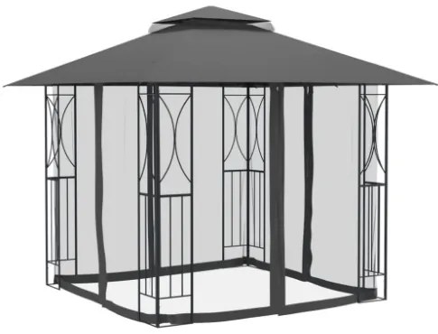 Gazebo con Pareti Laterali Antracite 300x300x270 cm Acciaio