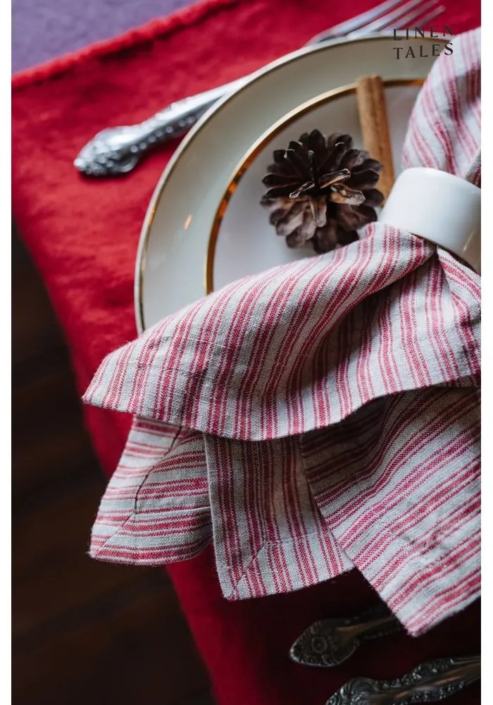 Sottobicchieri di colore rosso-naturale in set di 4 pezzi Red Natural Stripes - Linen Tales