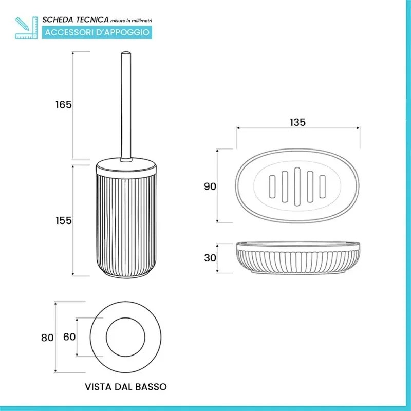 Set accessori bagno completo di 4 pz verde cannettato Arizona