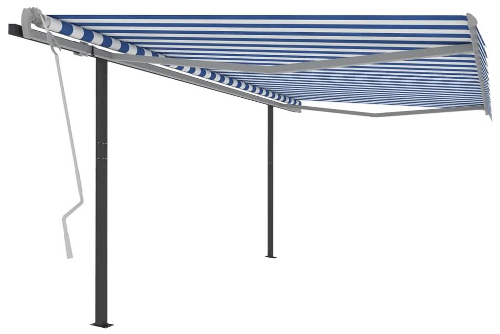 Tenda da Sole Retrattile Automatica con Pali 4,5x3 m Blu Bianca