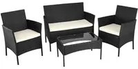 Set Salotto Completo Divano Poltrone Tavolino in Rattan Arredo Giardino Nero