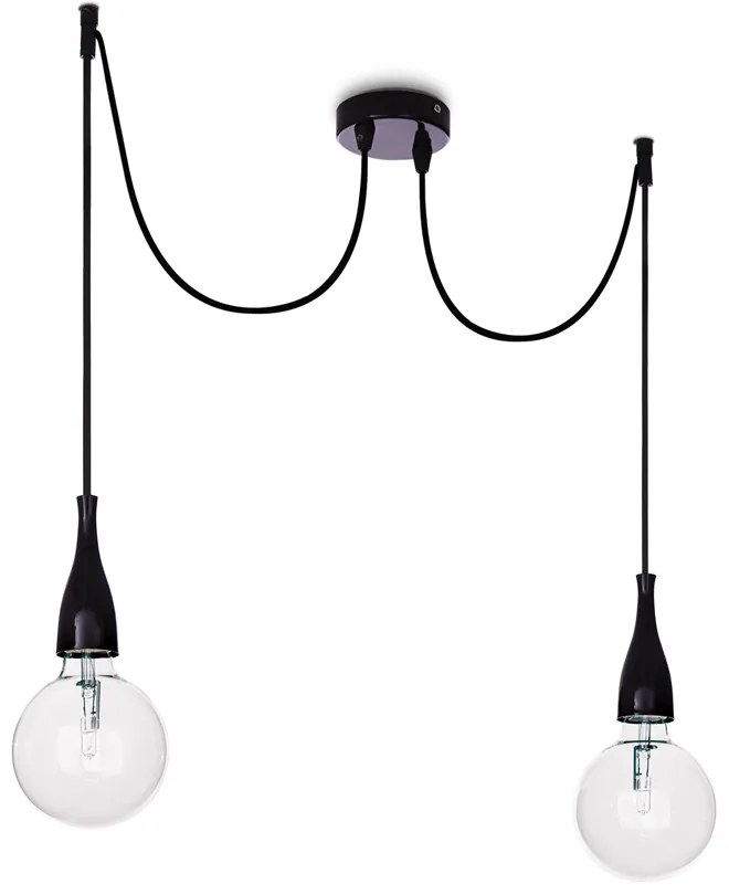 Sospensione Moderna Minimal Metallo Nero 2 Luci E27 8W 3000K Luce Calda