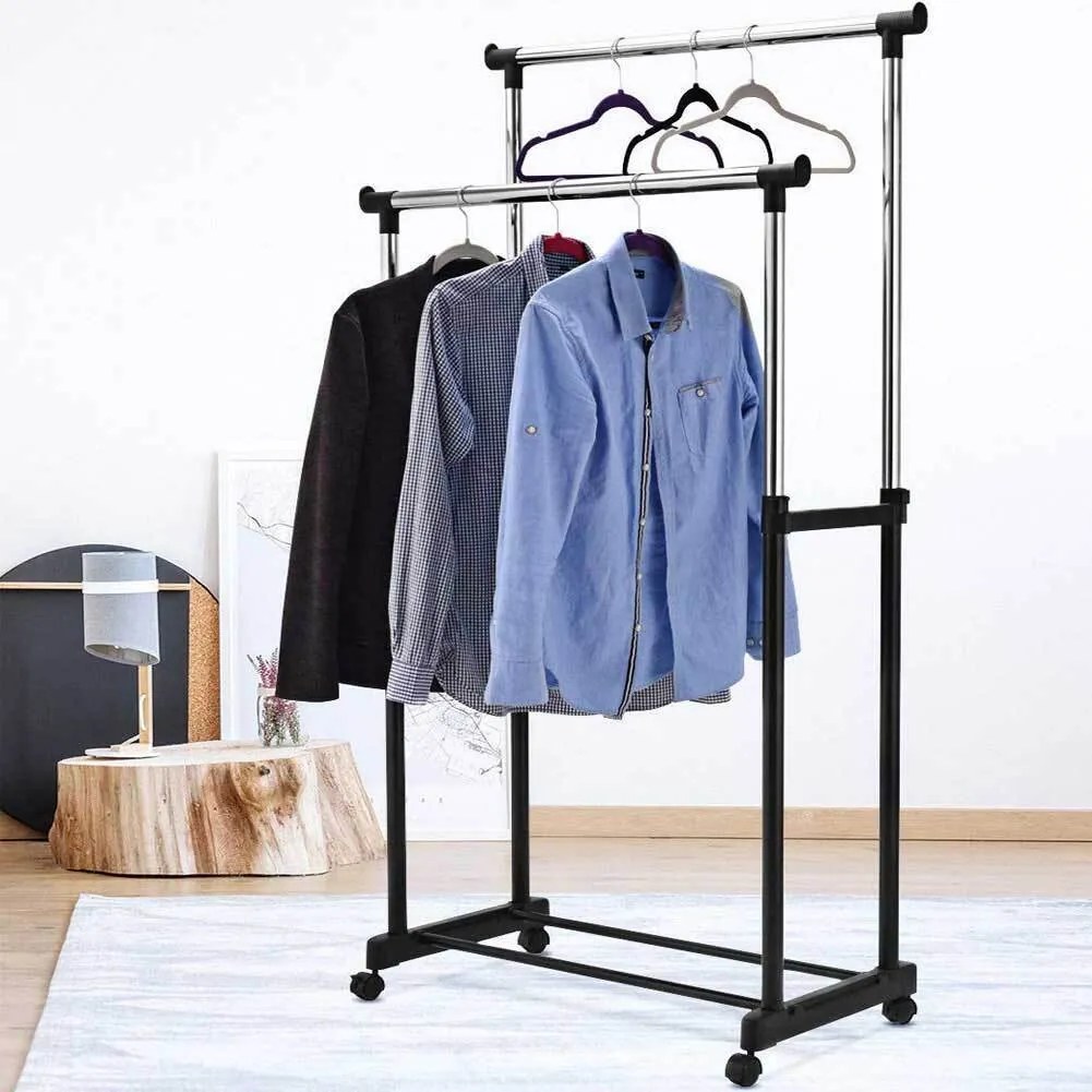 Stand Appendiabiti Doppio con Ruote Stender Regolabile in Altezza 80x40x160cm...