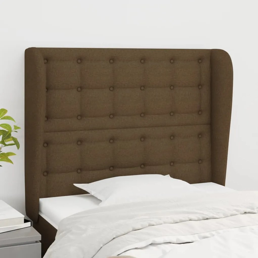 Testiera Ad Orecchio Marrone Scuro 83x23x118/128 Cm İn Tessuto /