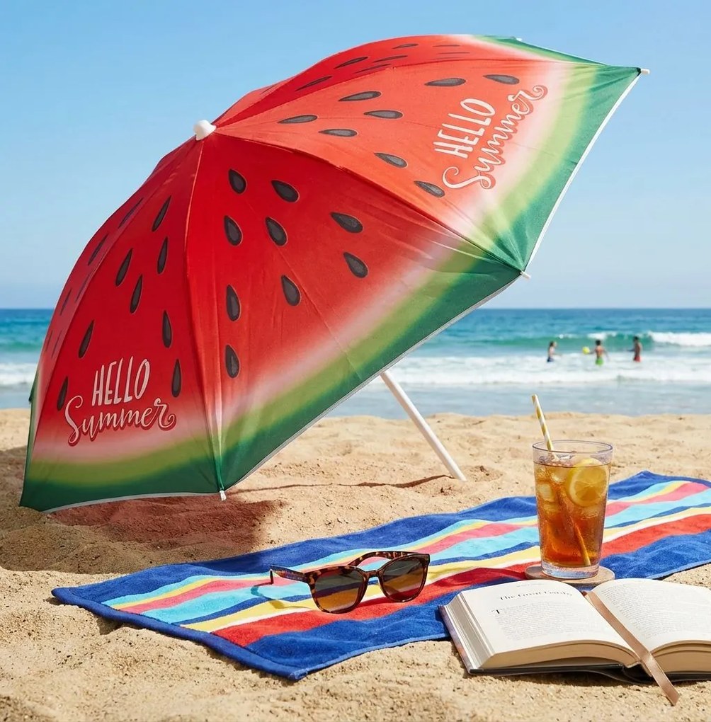 ombrellone spiaggia poliestere uv 200/32 decoro anguria e fenicottero