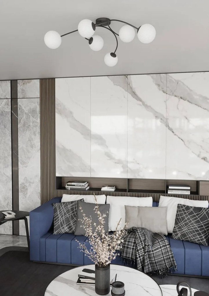 Lampada da soffitto in acciaio e vetro VIBRA 6 da interno 6xE14