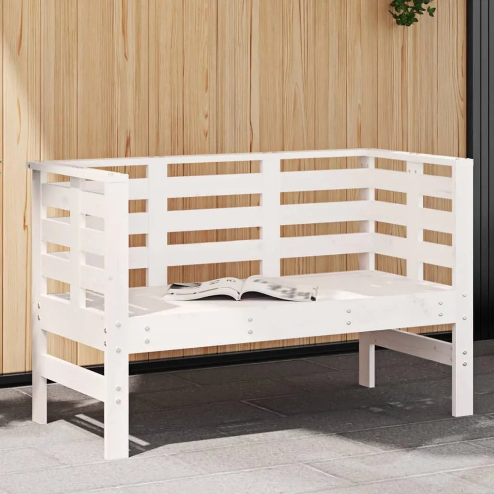 Panca da giardino bianca 111,5x53x71 cm legno massello di pino