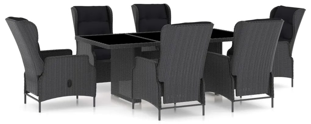 Set pranzo da giardino 7pz con cuscini polyrattan grigio scuro