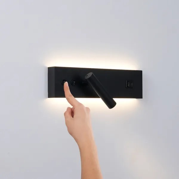 Brilagi-LED Lampada da parete orientabile con porta USB NOCTIS LED/3W/230V+LED/9W nera