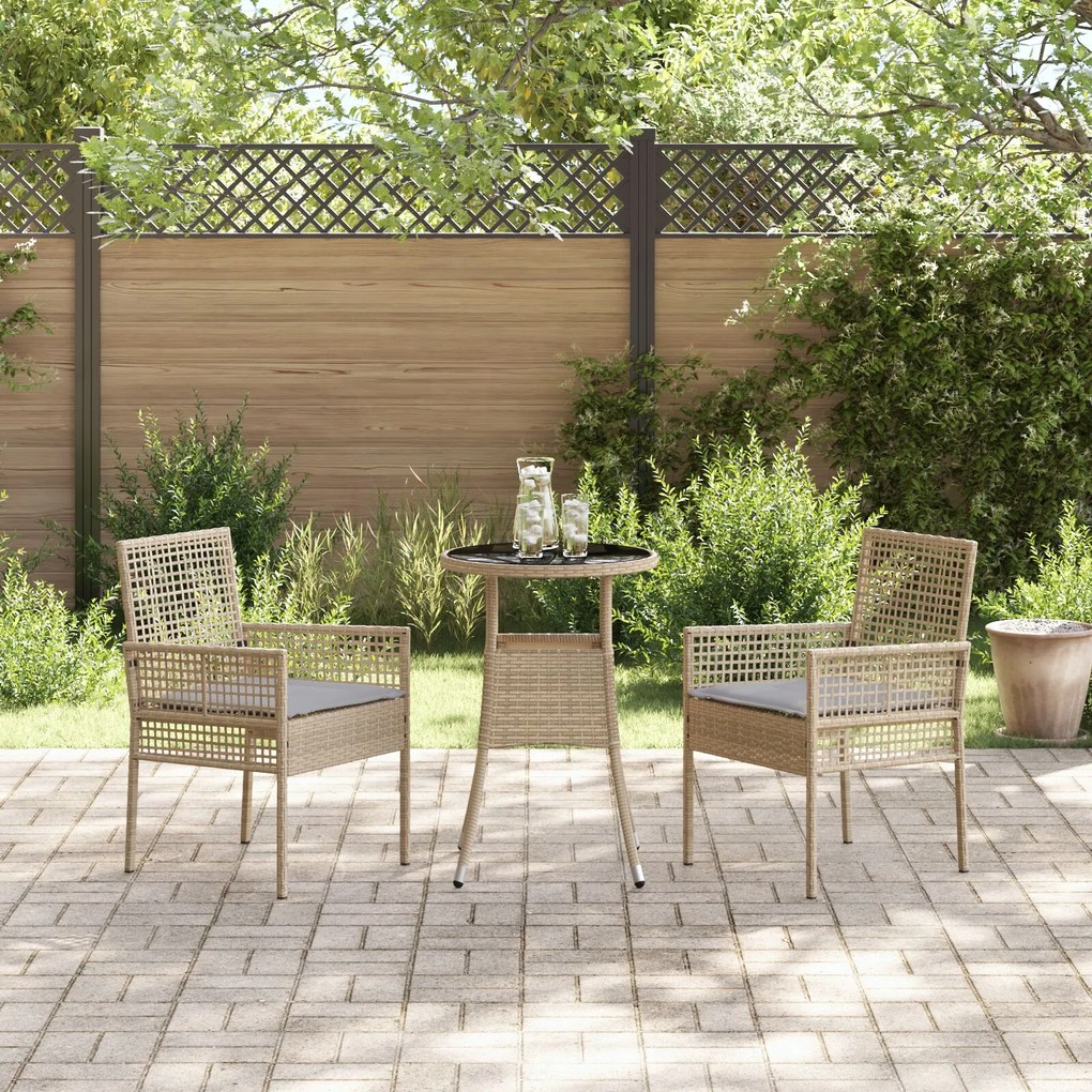 Set da pranzo da giardino set di 3 beige vimini, vetro durevole