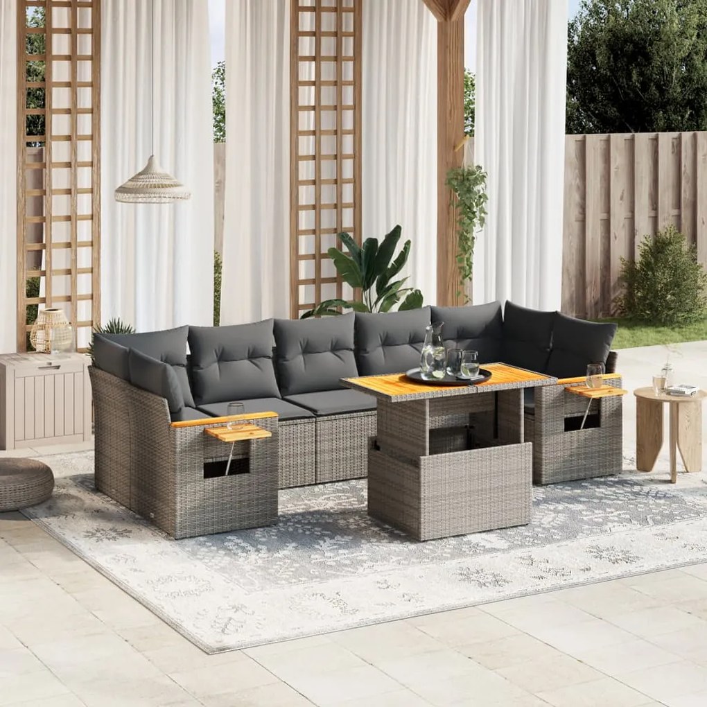 Set divano da giardino 8 pz con cuscini grigio in polyrattan