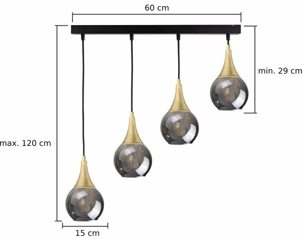 Lampadario a sospensione con filo LACRIMA SMOKY 4xE27/60W/230V