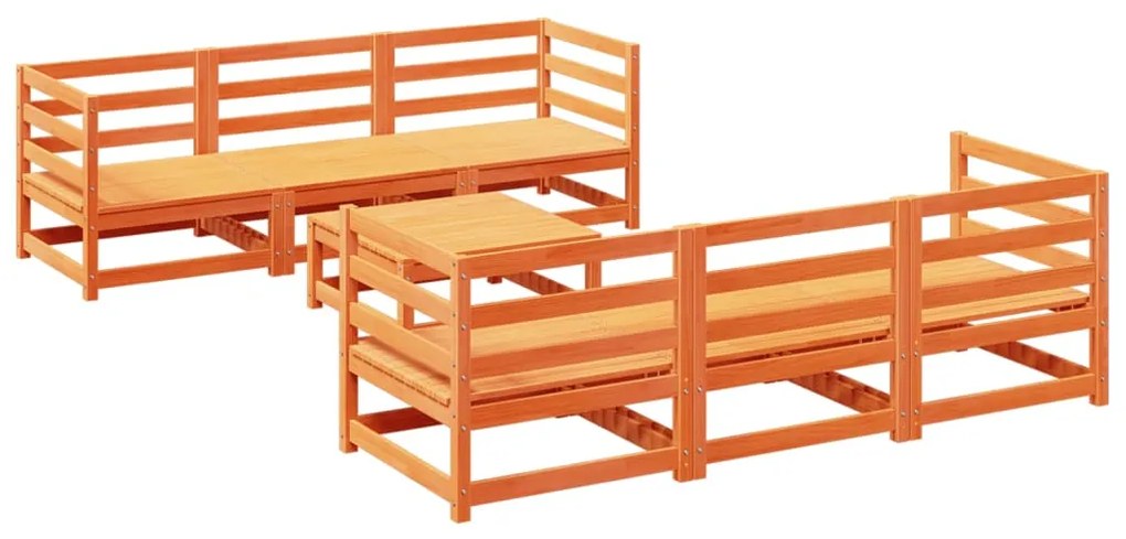 Set divani da giardino 7 pz marrone cera legno massello pino