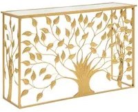 Consolle decorata con albero in metallo e specchio dorata cm 120x40x80