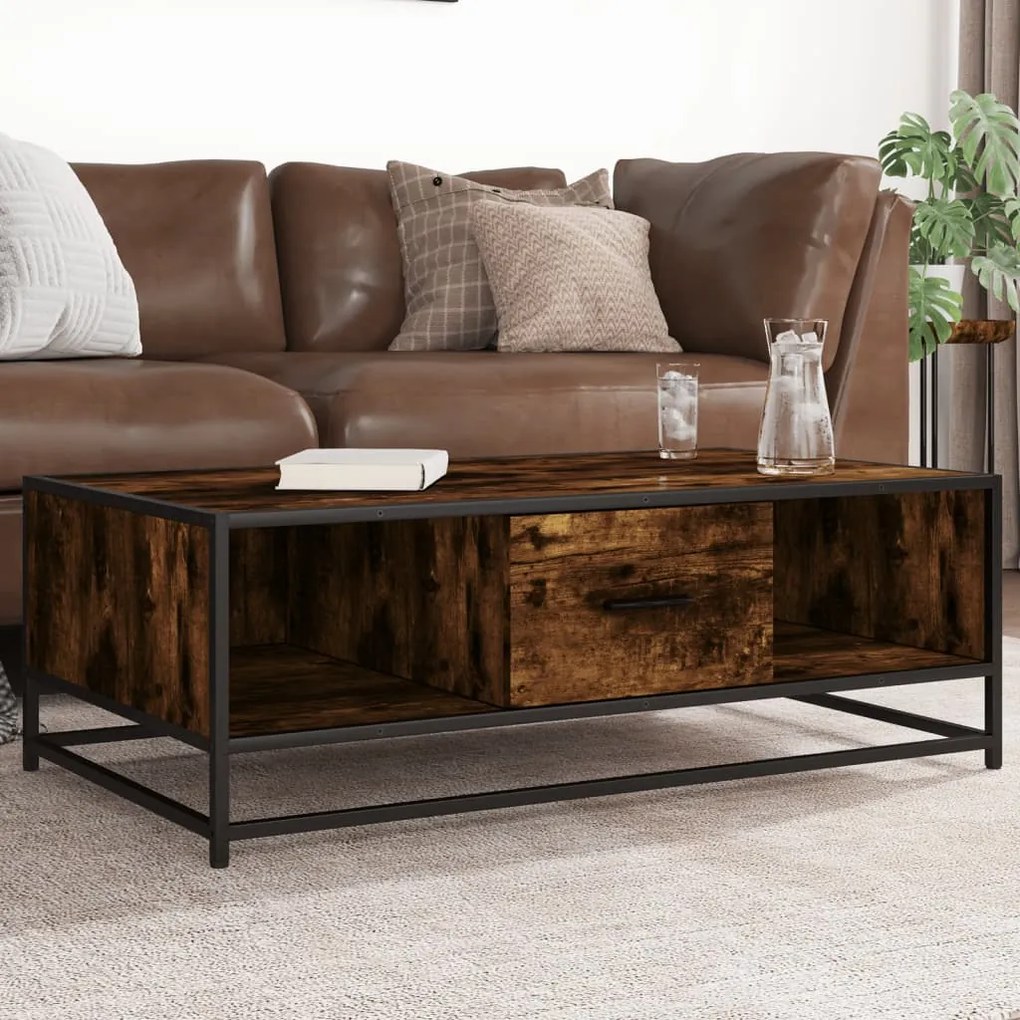 Tavolino Rovere Fumo 100x57x35cm İn Legno Multistrato E Metallo /