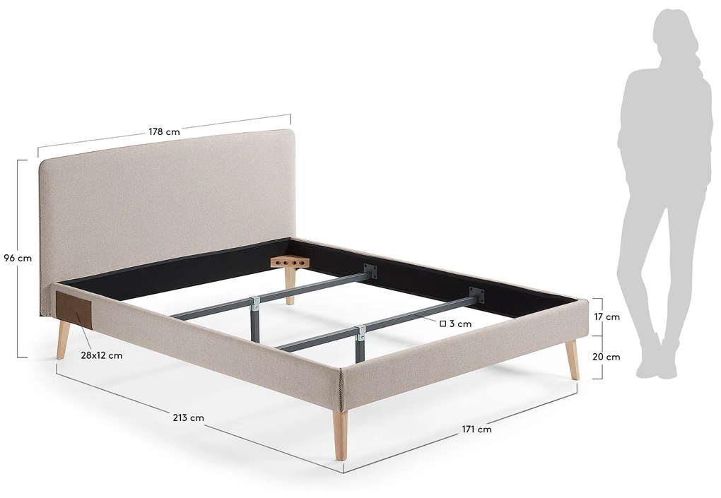 Kave Home - Letto Dyla sfoderabile beige, con gambe in faggio massiccio per materasso da 160 x 200 cm