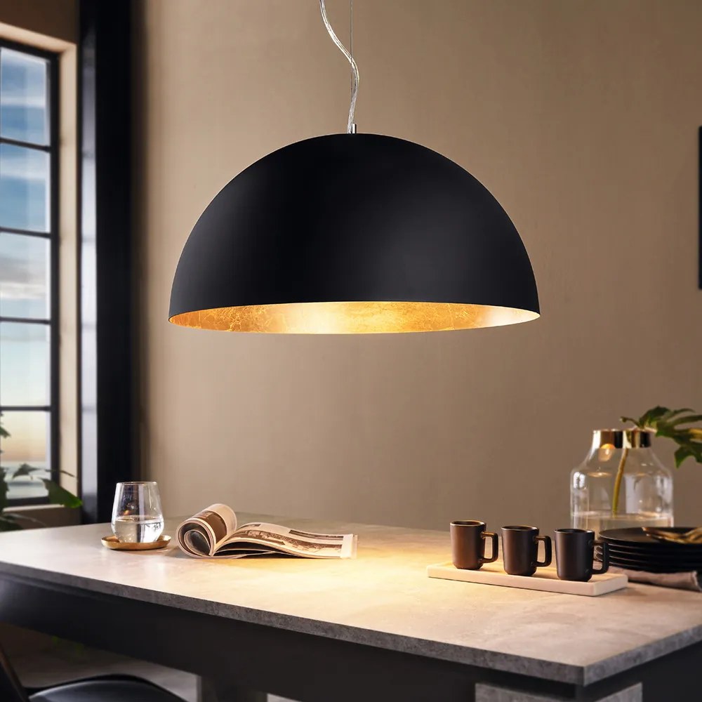 Lampadario Contemporaneo Gaetano 1 Luce Acciaio Nero E Oro