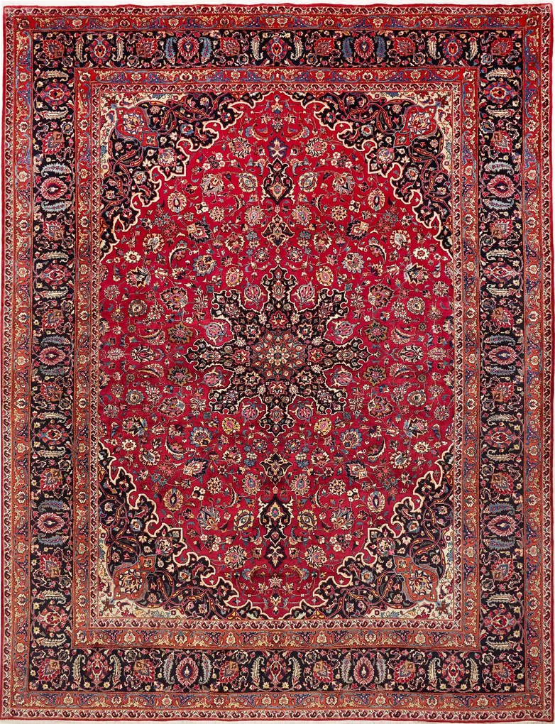 Mashad Tappeto 310 x 390 Rosso (Iran) Annodato A Mano