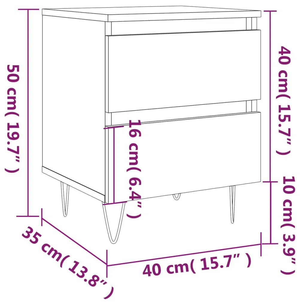 Comodini 2pz Neri 40x35x50 cm in Legno Multistrato